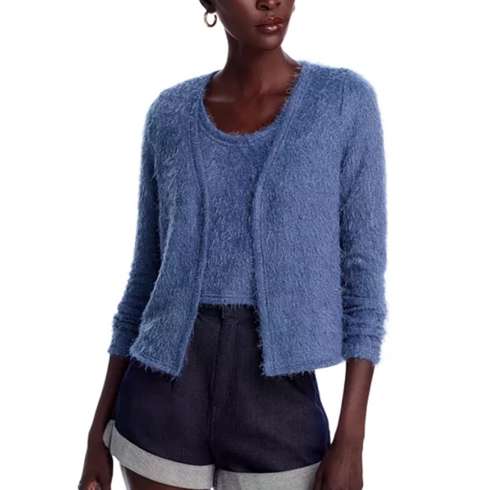 AQUA Eyelash Knit Tank Top and V Neck Cardigan